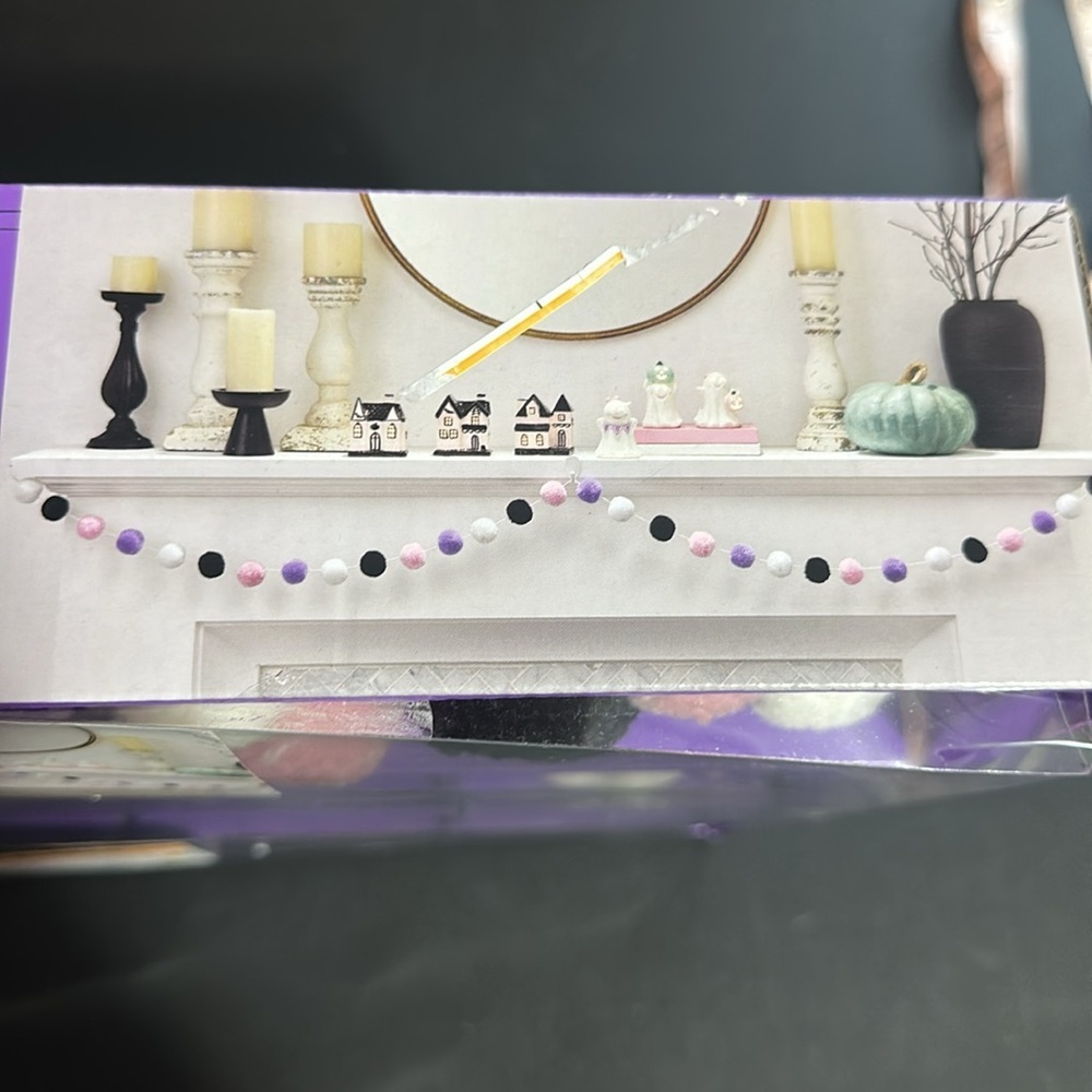 Martha Stewart 7 PC Halloween Set Pink LED Haunted House Ghost & PomPom Garland - Picture 4 of 5